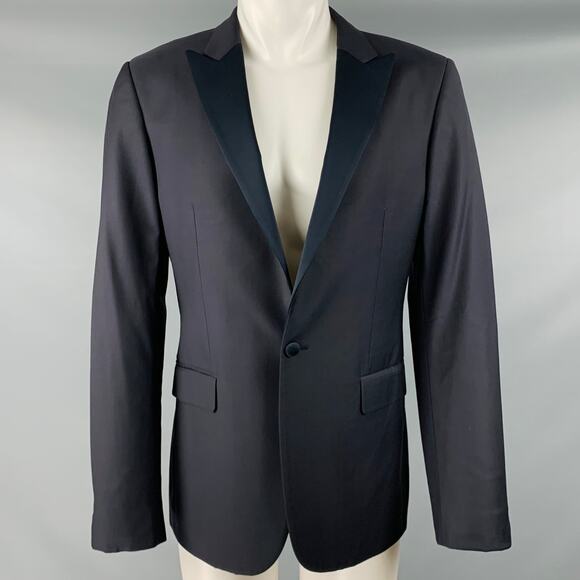 CALVIN KLEIN COLLECTION Size 38 Black Wool Peak Lapel Sport Coat - Picture 1 of 10